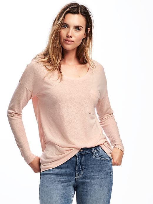 Old Navy Linen Blend Boyfriend Tee For Women - Pinky Promise