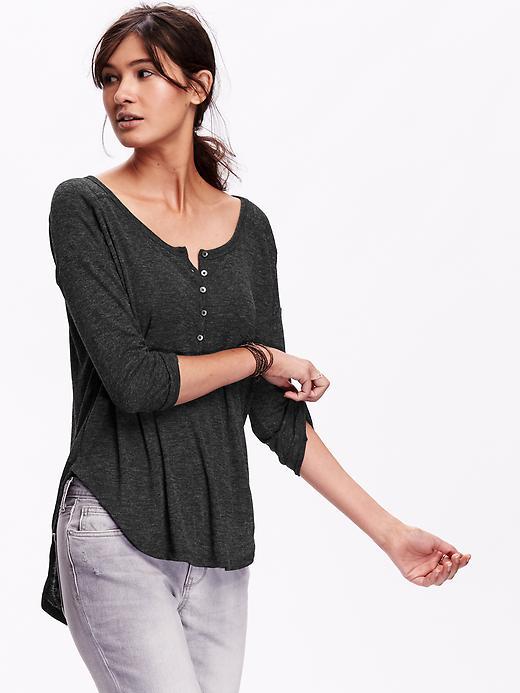 Old Navy Womens Rib Knit Henley Size L - Black