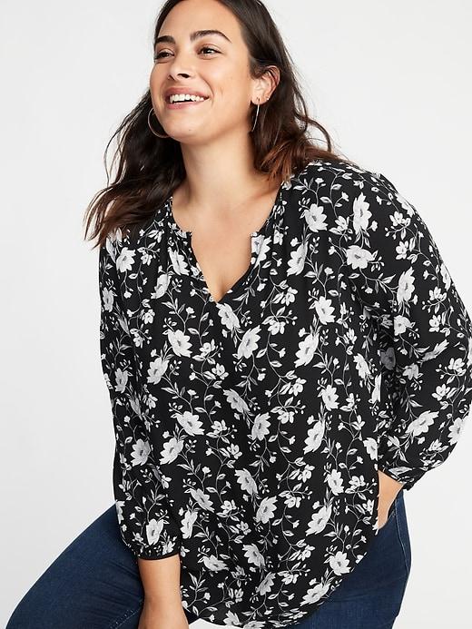 Old Navy Womens Relaxed Plus-size Shirred Blouse Black Floral Size 4x