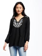 Old Navy Relaxed Embroidered Yoke Tunic For Women - Blackjack