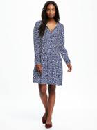 Old Navy Pleated Tie Neck Swing Dress For Women - Blue Floral