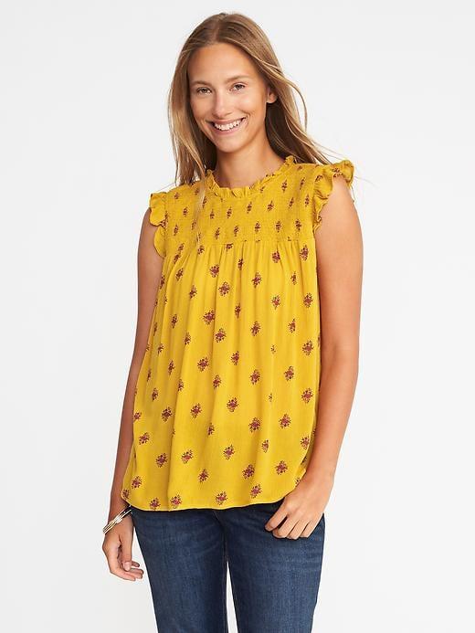 Old Navy Smocked Yoke Sleeveless Swing Top For Women - Yellow Print