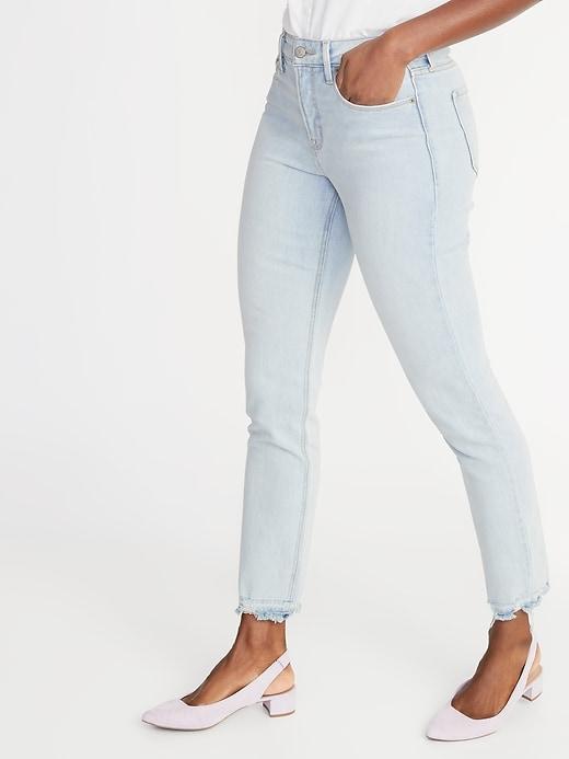 High-rise Secret-slim Pockets Power Straight Raw-edge Ankle Jeans For Women