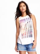 Old Navy Relaxed Americana Graphic High Neck Tank For Women - White