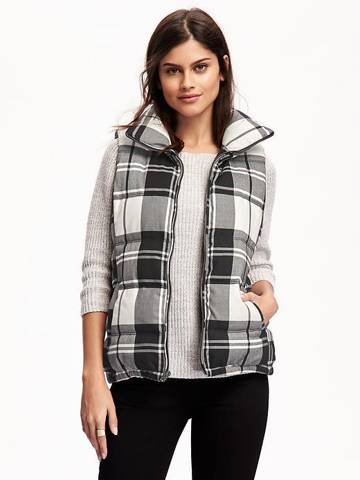 Old Navy Plaid Frost Free Vest For Women - Black Plaid