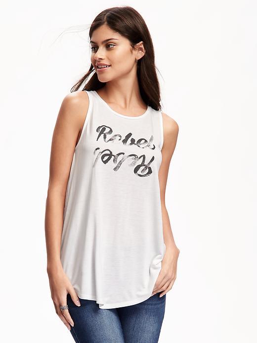 Old Navy Relaxed Graphic High Neck Tank For Women - Cream
