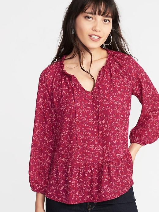 Old Navy Womens Floral Ruffled Georgette Swing Blouse For Women Purple Ditsy Floral Size Xs