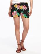 Old Navy Mid Rise Printed Everyday Khaki Shorts For Women 5 - Black Floral