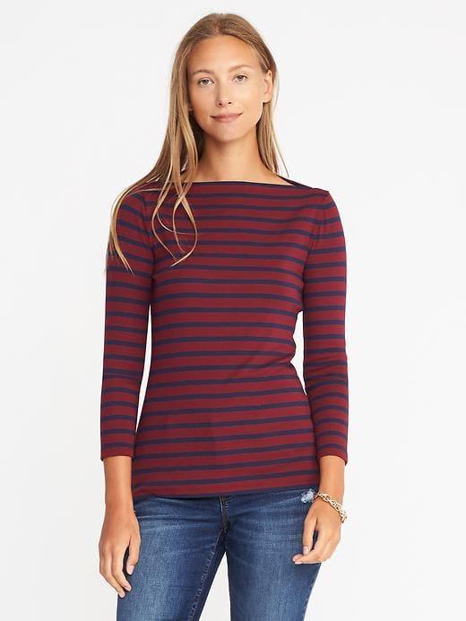 Old Navy Womens Slim-fit Long-sleeve Tee For Women Burgundy Stripe Size S