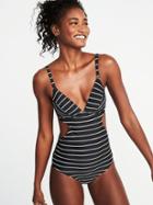 Old Navy Womens Cutout Swimsuit For Women Black/white Stripe Size Xxl