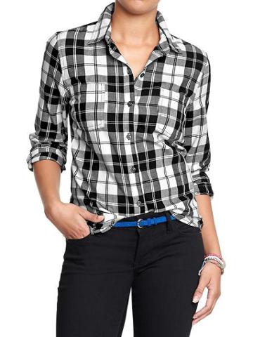 Womens Plaid Flannel Shirts Size L Tall - Black/white Plaid