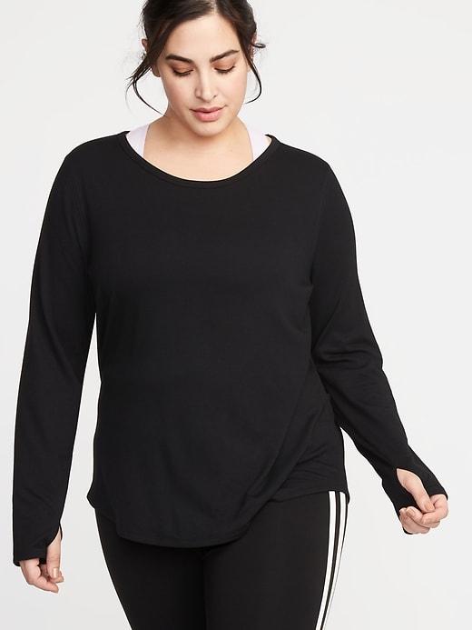 French Terry Surplice-black Plus-size Performance Top