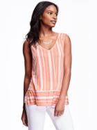 Old Navy Relaxed Split Hem Printed Top For Women - Peach Stripe