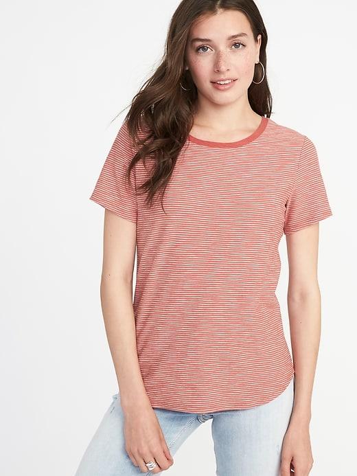 Old Navy Womens Striped Everywear Slub-knit Tee For Women Neutral Stripe Size L