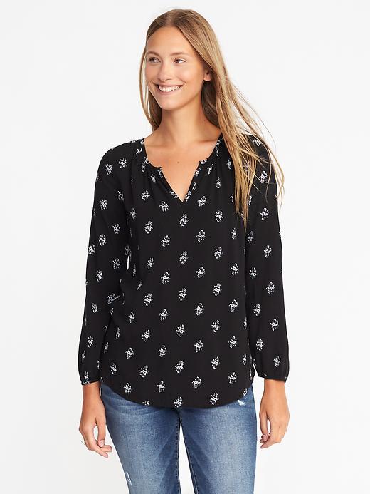 Old Navy Split Neck Floral Print Blouse For Women - Black Print