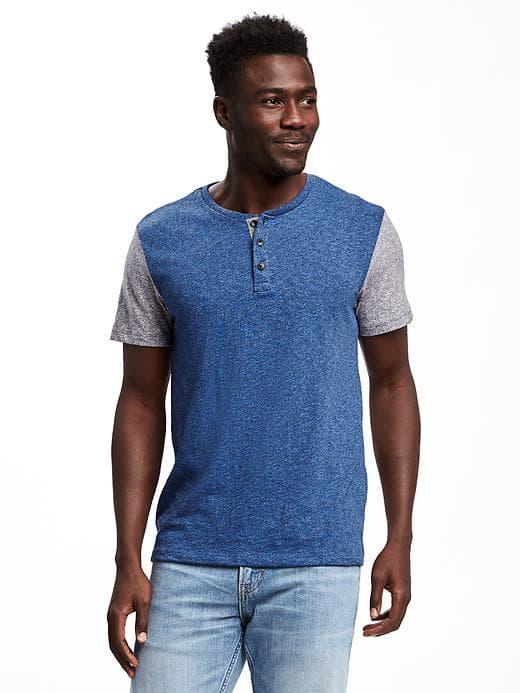 Old Navy Color Blocked Slub Knit Henley For Men - Blue My Cover