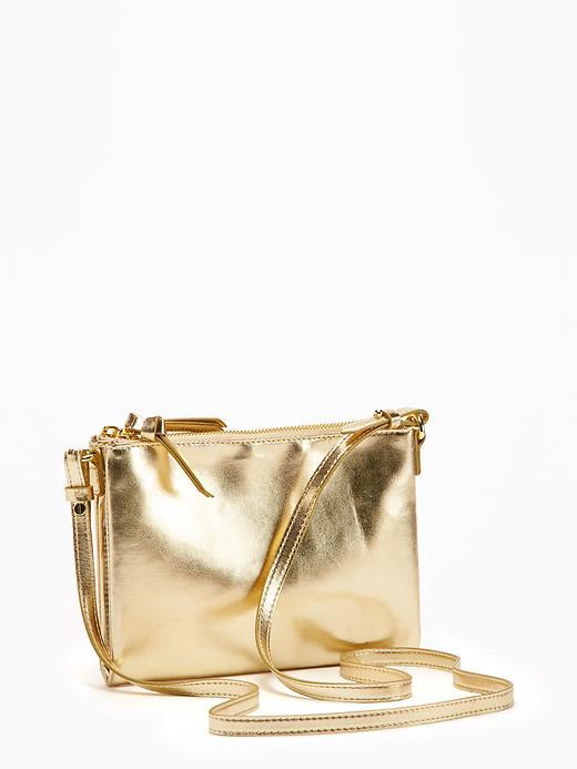 Old Navy Double Zip Crossbody Bag For Women - Gold