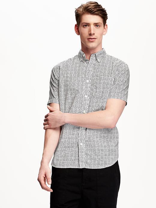 Old Navy Printed Slim Fit Poplin Shirt For Men - White
