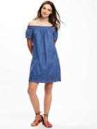 Old Navy Off The Shoulder Chambray Shift Dress For Women - Medium Wash