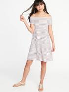 Old Navy Womens Off-the-shoulder Swing Dress For Women White Stripe Size Xxl
