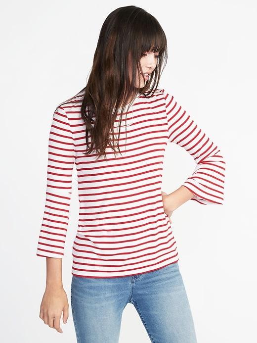 Old Navy Womens Rib-knit Bell-sleeve Top For Women Red Stripe Size S