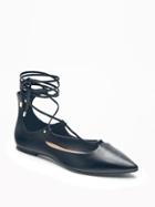 Old Navy Pointed Toe Lace Up Flats For Women - Black