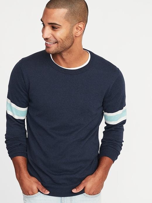 Striped-sleeve Crew-neck Sweater For Men