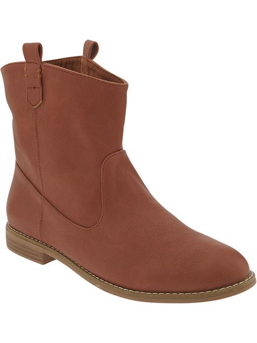 Old Navy Womens Faux Leather Ankle Boots Size 10 - Cognac Brown