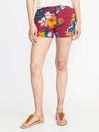 Old Navy Womens Mid-rise Everyday Khaki Shorts For Women (3 1/2) Magenta Floral Size 4