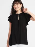 Old Navy Womens High-neck Ruffle-trim Crepe Top For Women Black Size Xxl