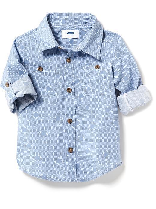 Old Navy Rolled Sleeve Poplin Shirt - Admiral Blue Print