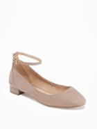 Old Navy Sueded Ankle Strap Ballet Flats For Women - New Taupe