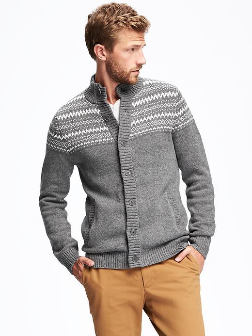 Old Navy Mock Neck Fair Isle Cardigan For Men - Grey