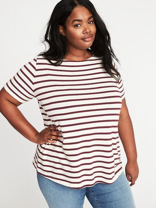 Old Navy Womens Plus-size Mariner-stripe Thick-knit Tee Burgundy Stripe Size 4x