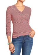 Old Navy Womens Perfect V Neck Tees - Red Stripe