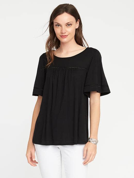 Old Navy Eyelet Trim Flutter Sleeve Swing Top For Women - Black
