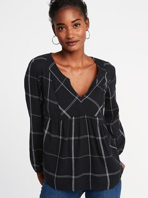 Old Navy Womens Relaxed Plaid Crepe Top For Women Windowpane Size M