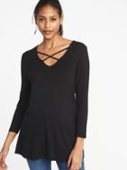 Old Navy Womens Relaxed Lace-up-yoke Top For Women Black Size M