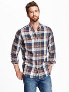 Old Navy Slim Fit Plaid Pocket Shirt For Men - Carotene