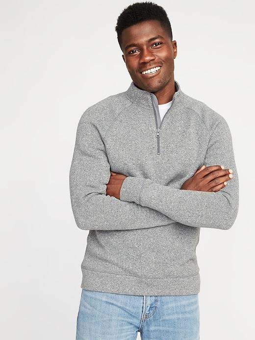 Old Navy Mens Mock-neck 1/4-zip Fleece-knit Pullover For Men Grey Marl Size Xs