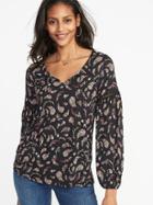 Old Navy Womens Relaxed Boho Tie-neck Top For Women Black Floral Size Xs