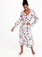 Old Navy Womens Waist-defined Midi Dress For Women White Floral Size M