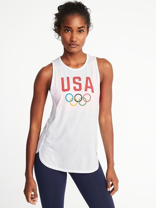 Old Navy Womens Team Usa Tulip-hem Muscle Tank For Women Bright White Size Xl