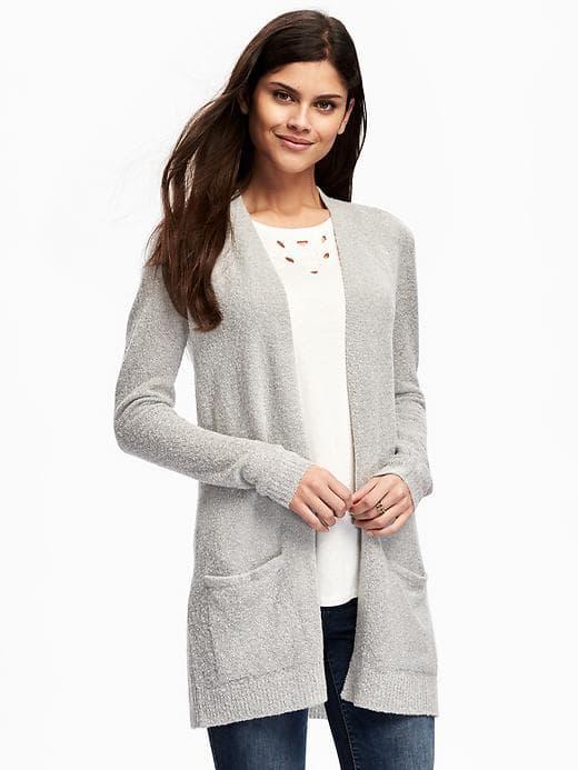 Old Navy Long Open Front Boucle Cardi For Women - Creamy White