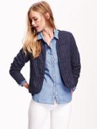 Old Navy Quilted Open Front Jacket - Navy Blue Print