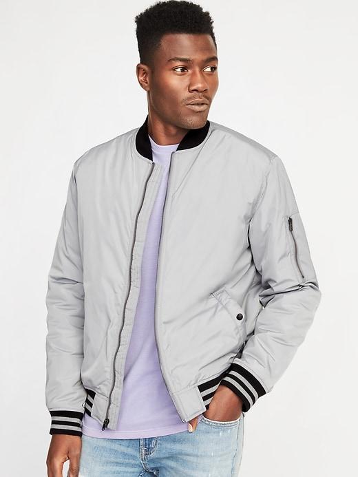Old Navy Mens Water-resistant Nylon Bomber Jacket For Men Light Gray Size M