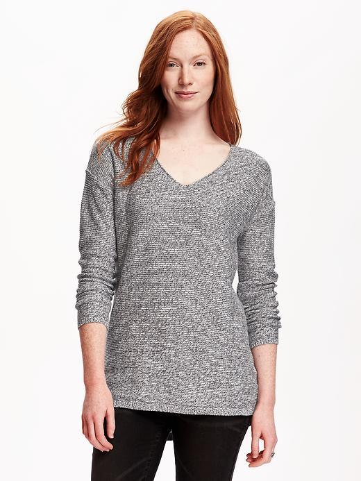 Old Navy Marled V Neck Tunic Pullover For Women - Black