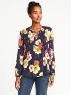 Old Navy Womens Pintuck Lace-yoke Swing Top For Women Navy Floral Size Xs