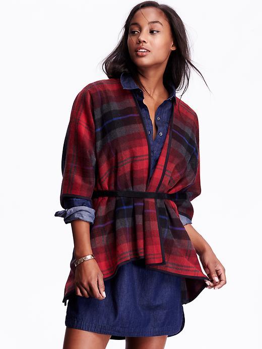 Old Navy Womens Faux Wool Open Front Poncho Size M/l - Red Plaid