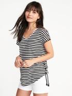 Old Navy Womens Relaxed Side-tie Linen-blend Top For Women Black Stripe Top Size Xl